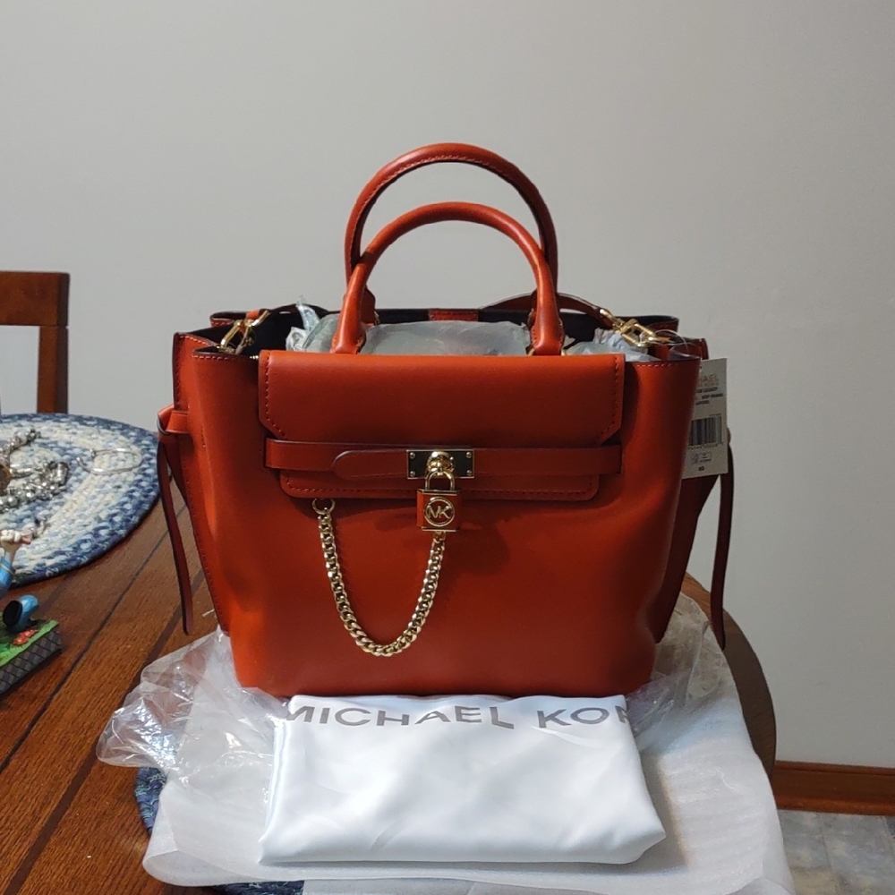 Michael Kors Vibrant Orange Satchel with Gold Chain